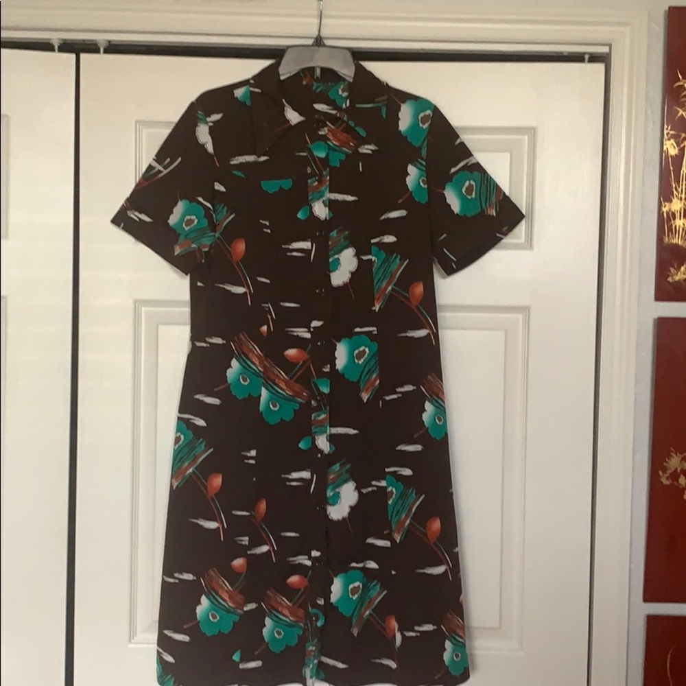 Ladies Brown, Green & Orange Floral Vintage Dress!